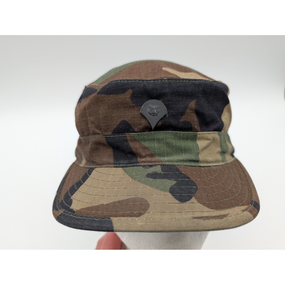 US Army Woodland Camo Patrol Cap Specialist Rank Insignia Ripstop Military Hat